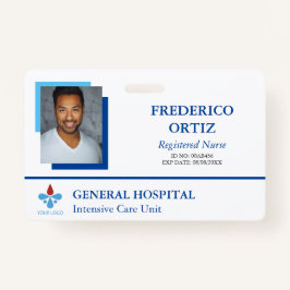 青/白病院従業員IDロゴ バッジ