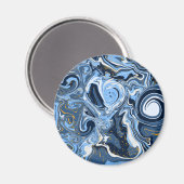 青、白、および金ゴールドの渦巻き流体の大理石 マグネット (正面/裏面)