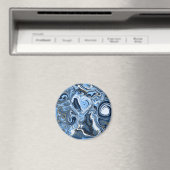 青、白、および金ゴールドの渦巻き流体の大理石 マグネット (インサイチュ (食洗機))