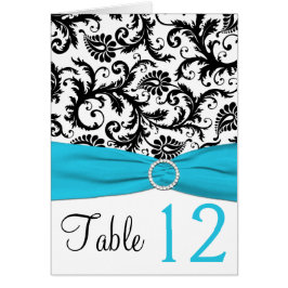 青、白、および黒のダマスクのテーブル番号カード