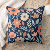 青、白、オレンジのボホフローラ クッション (ブランケット)