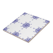 青（白）オンホワイトコースタルコンパスバラパターン タイル (側面)