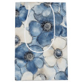 青 白 デニム 花 誕生日 ミディアムペーパーバッグ (正面)