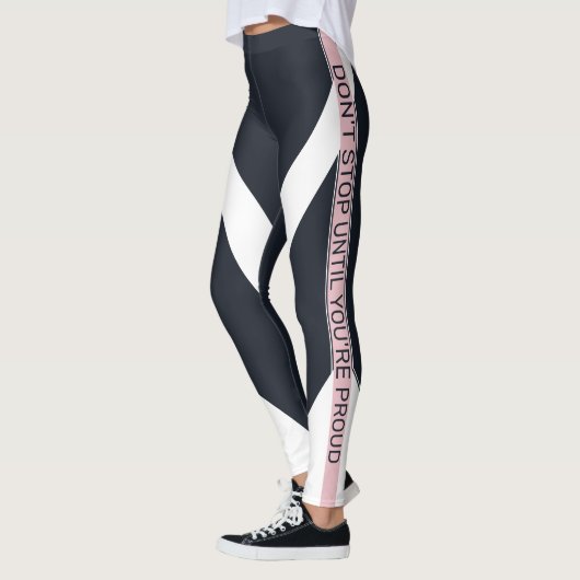 青、白、ピンクのやる気を出す幾何学的なストライプ レギンス (左)