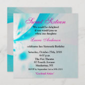 青-白-ピンクのフローラ抽象芸術モダンスイート16 招待状 (正面/裏面)