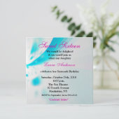 青-白-ピンクのフローラ抽象芸術モダンスイート16 招待状 (スタンド正面)