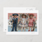 青、白、ピンクの子供 ポストカード (正面/裏面)