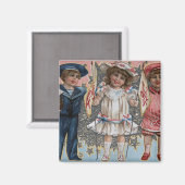 青、白、ピンクの子供 マグネット (正面/裏面)