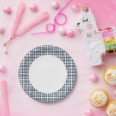 青（白）プレイド1 ペーパープレート (パーティー)