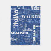 青(白)中(中)の長さ名パターンタイポグラフィ フリースブランケット (正面)