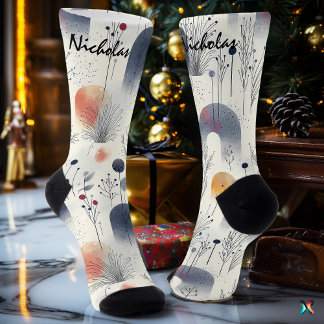 青、白、桃の冬草木靴下 ソックス