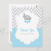 青、白、灰色の象の赤ちゃんシャワーありがとう ポストカード (正面/裏面)