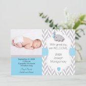 青、白、灰色の象🐘ベビー写真 案内状 (スタンド正面)