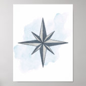 青 白 灰 コンパス ローズ 海洋 ナビゲーション テーマ ポスター (正面)