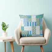 青、白、緑の朝顔パッチワークフェイク クッション (椅子)