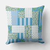 青、白、緑の朝顔パッチワークフェイク クッション (裏面)