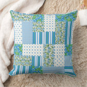 青、白、緑の朝顔パッチワークフェイク クッション (ブランケット)