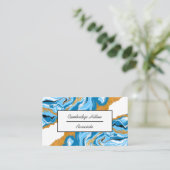 青、白、金ゴールドの大理石の流体アート 名刺 (スタンド正面)