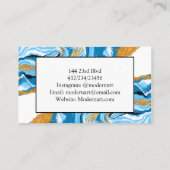 青、白、金ゴールドの大理石の流体アート 名刺 (裏面)