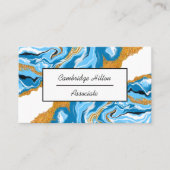 青、白、金ゴールドの大理石の流体アート 名刺 (正面)