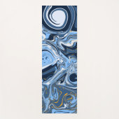 青、白、金ゴールドの大理石の渦巻き流体アート ヨガマット (正面)