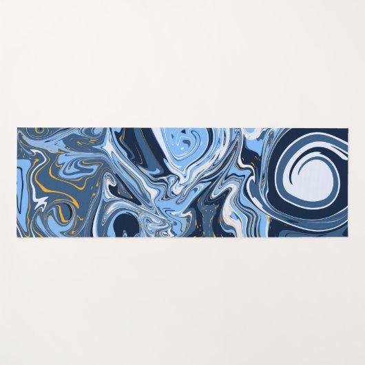 青、白、金ゴールドの大理石の渦巻き流体アート ヨガマット (正面(横))