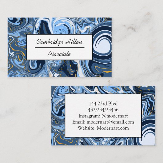 青、白、金ゴールドの大理石渦巻きビジネス 名刺 (正面/裏面)