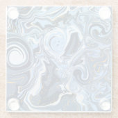 青、白、金ゴールドの渦巻き流体アート ガラスコースター (裏面)