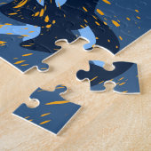 青、白、金ゴールドの渦巻き流体アート ジグソーパズル (側面)