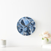 青、白、金ゴールドの渦巻き流体アート ラウンド壁時計 (ホーム)