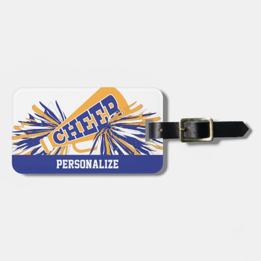 青・白・金ゴールドチアリーダーメガホン ラゲッジタグ (正面横)