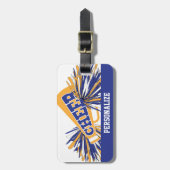 青・白・金ゴールドチアリーダーメガホン ラゲッジタグ (正面縦)