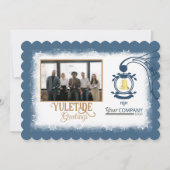 青、白、金ゴールドベル会社のクリスマスフォト シーズンカード (正面)