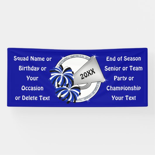 青、白、銀色のグレーのチアリーティング旗 横断幕 (横)