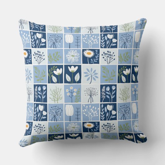 青、白、黄色のパッチワークのシフェイクェーズ クッション (裏面)