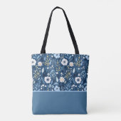 青、白、黄色の花のカラーブロック トートバッグ (裏面)