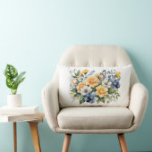 青 白 黄 花 蝴蝶 水彩 絵 ギフト ランバークッション (椅子)