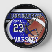 青、白、黒のサッカージャージー | 編集可能 壁時計 (正面)