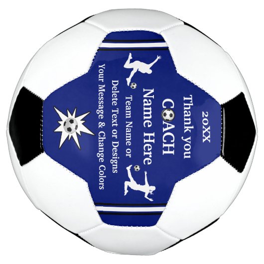 青、白、黒のサッカーパーソナライズされたコーチの贈り物 サッカーボール (回転)