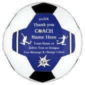 青、白、黒のサッカーパーソナライズされたコーチの贈り物 サッカーボール (正面)