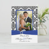 青、白、黒のダマスクの写真サンキューカード サンキューカード (スタンド正面)