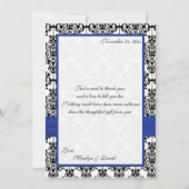 青、白、黒のダマスクの写真サンキューカード サンキューカード (裏面)