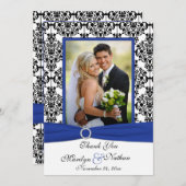 青、白、黒のダマスクの写真サンキューカード サンキューカード (正面/裏面)