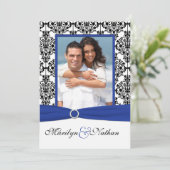 青、白、黒のダマスクの写真結婚式招待状 招待状 (スタンド正面)