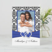 青、白、黒のダマスクの写真結婚式招待状 招待状 (スタンド正面)