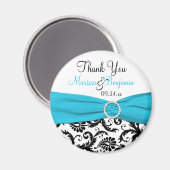 青、白、黒のダマスクの結婚式の好意マグネット マグネット (正面/裏面)