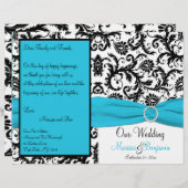 青、白、黒のダマスクの結婚式プログラム (正面/裏面)