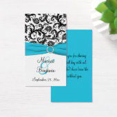 青、白、黒のダマスクの結婚式メッセージカード (デスク)