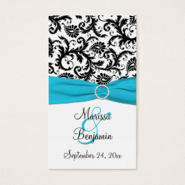 青、白、黒のダマスクの結婚式メッセージカード