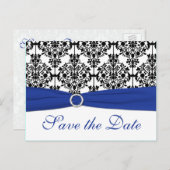 青、白、黒のダマスク日付カードを保存 案内ポストカード (正面/裏面)